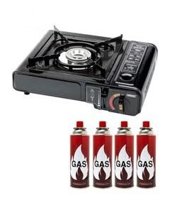 Generic 4-Piece Camping Stove with Butane Gas Catridge-Two Way Black