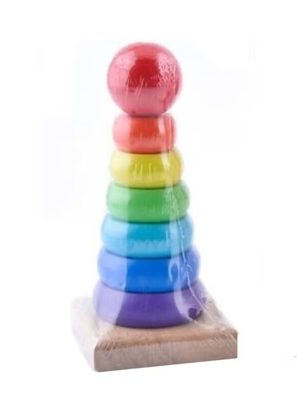 Generic Bjm Wood Rainbow Tower Stacking Stack Ring Toy for Kids