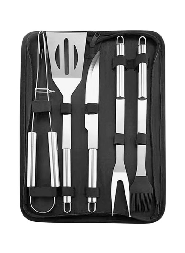 Generic Bjm Pack Of 5 Barbeque Grill Tool Set With Case Silver/Black