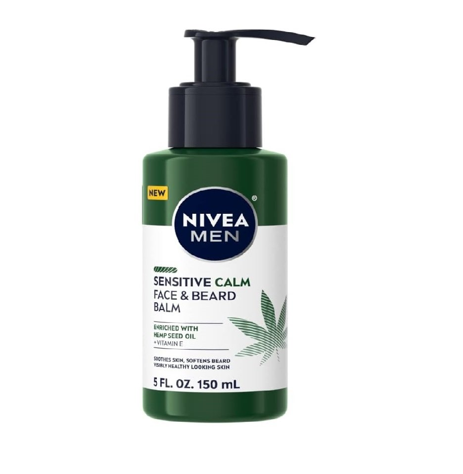NIVEA Men Sensitive Calm Face and Beard Balm, Men's Beard Balm for Sensitive Skin, 5 fl oz pump bottle