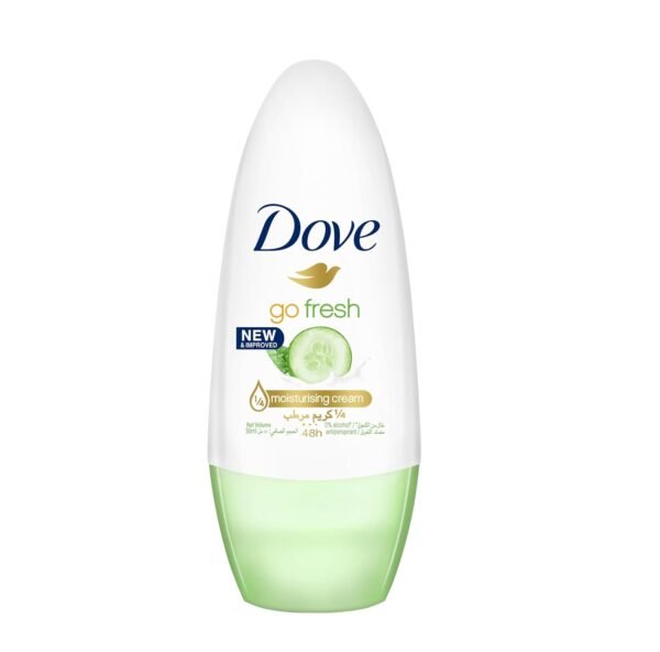 DOVE Go Fresh, Antiperspirant Deodorant Roll-On, for 48 hour protection, Cucumber & Green Tea, alcohol free with ? moisturising cream, 50ml