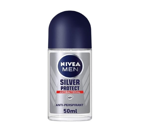 NIVEA MEN Antiperspirant Roll-on for Men, Silver Protect Antibacterial Protection, 50ml