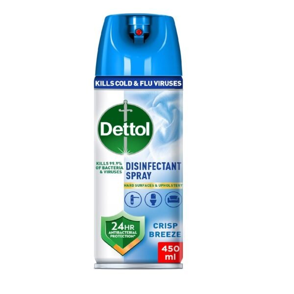 Dettol Crisp Breeze Antibacterial All in One Disinfectant Spray for use on Sofa, Car Seats, Kitchen Surfaces etc. (Kills 99.9% of Bacteria & Viruses), 450ml