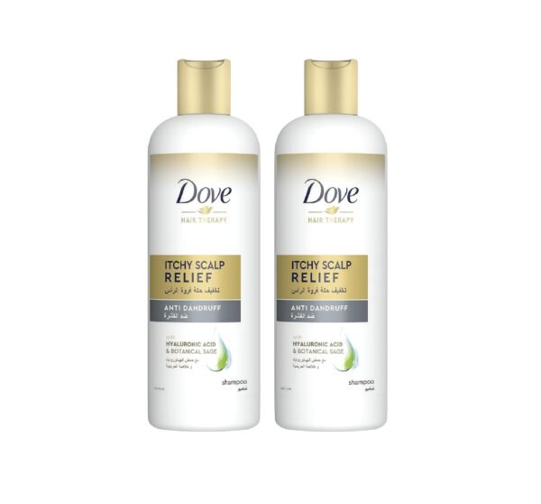 Dove Hair Therapy Shampoo Anti Dandruff Shampoo Itchy Scalp Relief 100% Dandruff Free and Softer Hair, 400ml Pack of 2, white