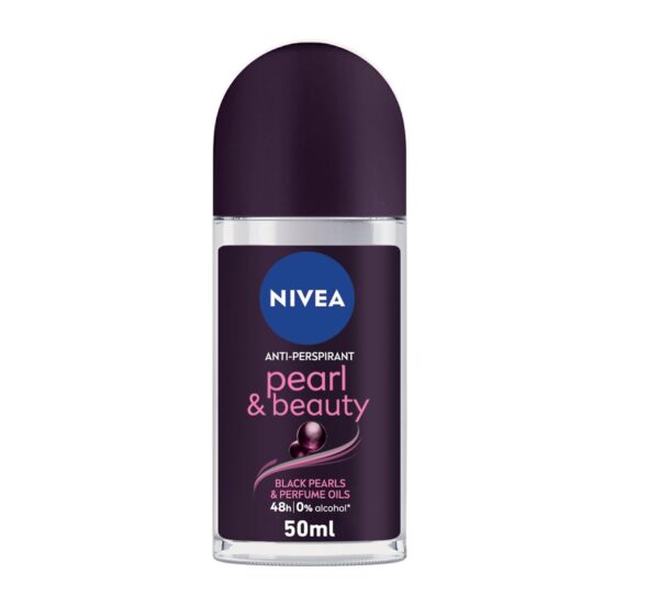 NIVEA Antiperspirant for Women, Pearl & Beauty, Black Pearl & Perfume Oils, Roll-on 50ml