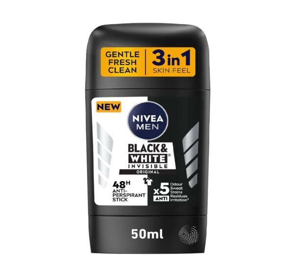 NIVEA MEN Antiperspirant Stick for Men, 48h Protection, Black & White Invisible Original, 50ml