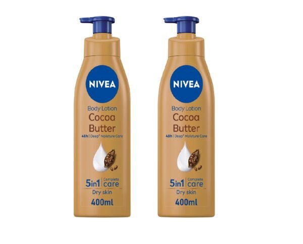 NIVEA Body Lotion Moisturizing Dry Skin, Cocoa Butter Vitamin E, 2x400ml