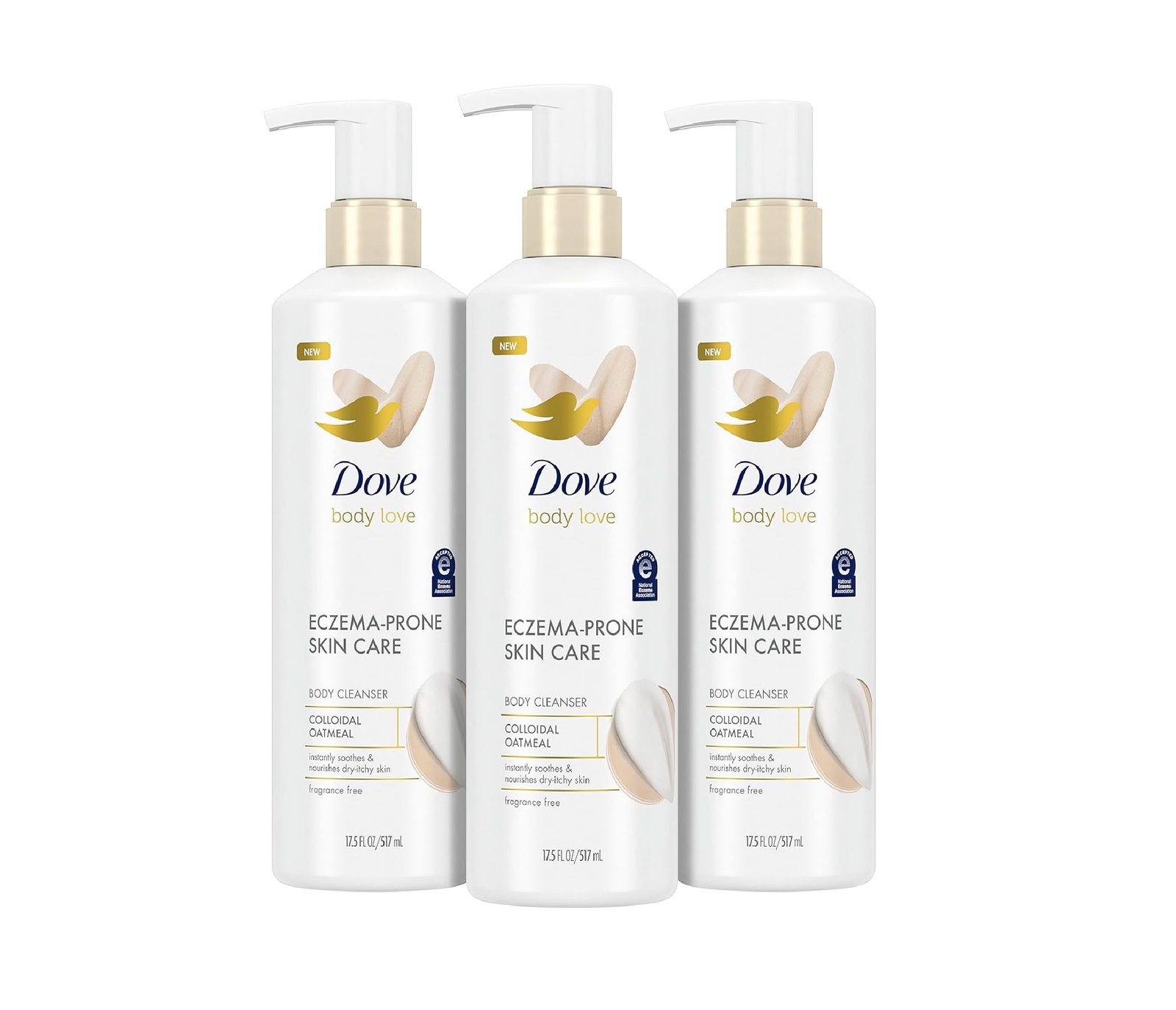 Dove Body Love Body Cleanser Eczema-Prone Skin Care Colloidal Oatmeal 3 Count Fragrance Free Body Wash Instantly Soothes & Nourishes Dry-Itchy Skin 17.5 FO