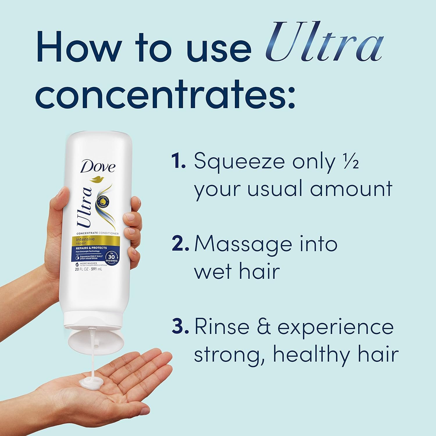 Dove Ultra Intensive Repair Concentrate Conditioner for Damaged Hair Fast Detangle Technology Repairs and Protects in 30 Seconds with 2X More Washes 20 oz - Image 5