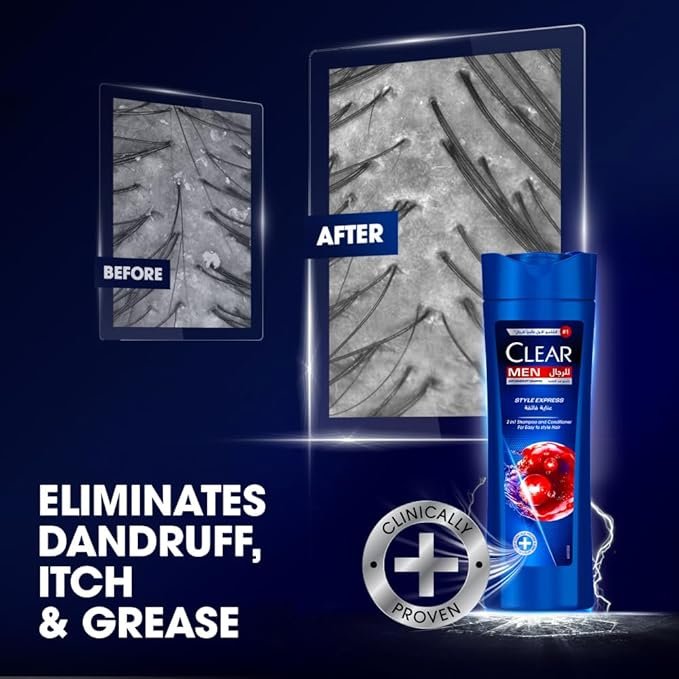 CLEAR 2in1 Shampoo & conditioner for men, anti dandruff shampoo, Style Express, 100% dandruff-free hair & nourished scalp, 200ml - Image 4