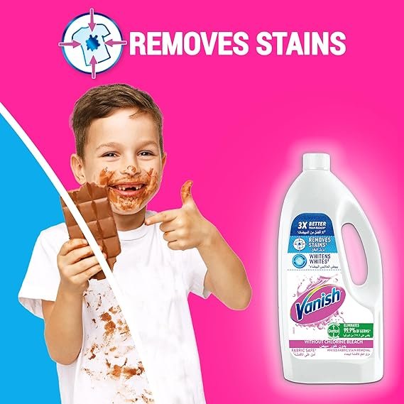 Vanish Laundry Stain Remover Liquid For Whites, Can Be Used With And Without Detergents, Additives & Fabric Softeners, 3L - package may vary - Image 4