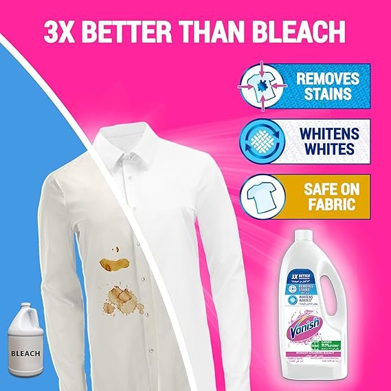 Vanish Laundry Stain Remover Liquid For Whites, Can Be Used With And Without Detergents, Additives & Fabric Softeners, 3L - package may vary - Image 3