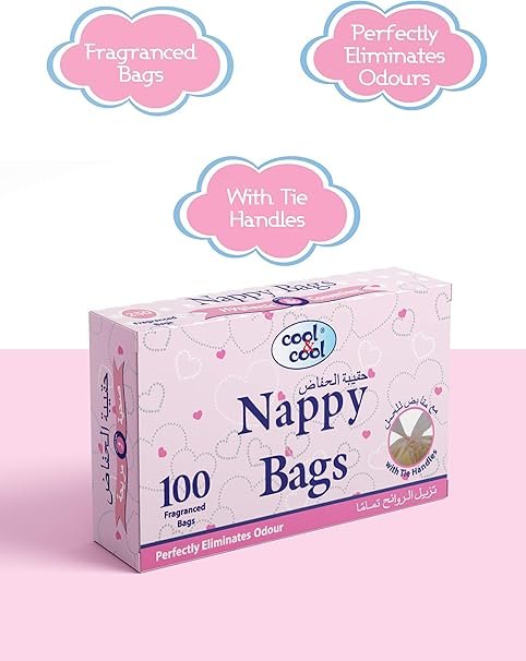 Cool & Cool Nappy Bags 100's - Mildly Scented Diaper Disposable Bags + Baby Aqua Wipes 64's - 99%,Alcohol Free, Fragrance-Free, Gentle on Skin - Combo Pack - Image 2