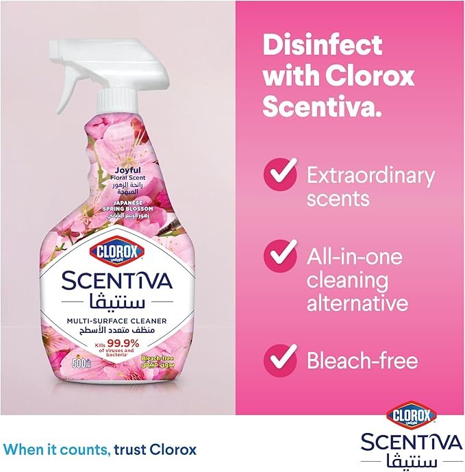 Clorox Scentiva Multi-Surface Cleaner 500ml, Japanese Spring Blossom, Bleach Free Disinfectant Spray - Image 5