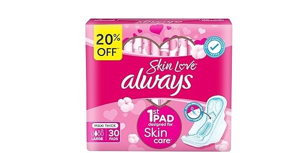 Always Cotton Skin Love Sanitary Pads, 60 Large Thick Pads