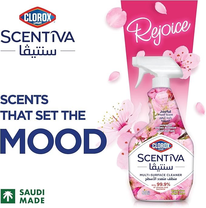 Clorox Scentiva Multi-Surface Cleaner 500ml, Japanese Spring Blossom, Bleach Free Disinfectant Spray - Image 2