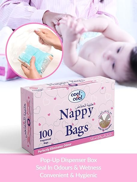 Cool & Cool Nappy Bags 100's - Mildly Scented Diaper Disposable Bags + Baby Aqua Wipes 64's - 99%,Alcohol Free, Fragrance-Free, Gentle on Skin - Combo Pack - Image 4