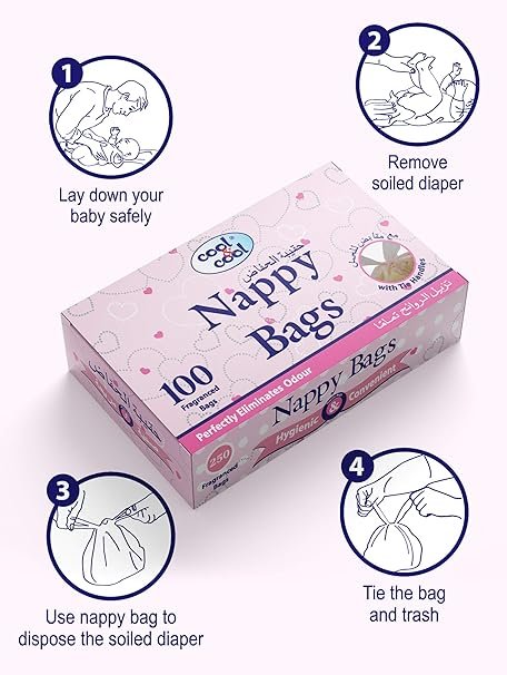 Cool & Cool Nappy Bags 100's - Mildly Scented Diaper Disposable Bags + Baby Aqua Wipes 64's - 99%,Alcohol Free, Fragrance-Free, Gentle on Skin - Combo Pack - Image 3